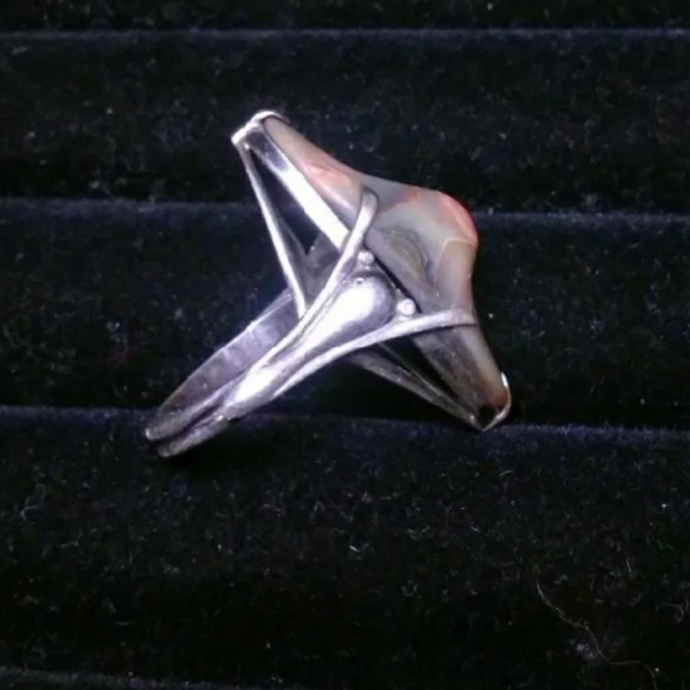 VINTAGE STERLING SILVER ABALONE RING - Picture 3 of 7